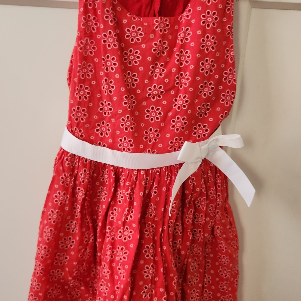 Adorable Red Floral Kids Dress with White Ribbon